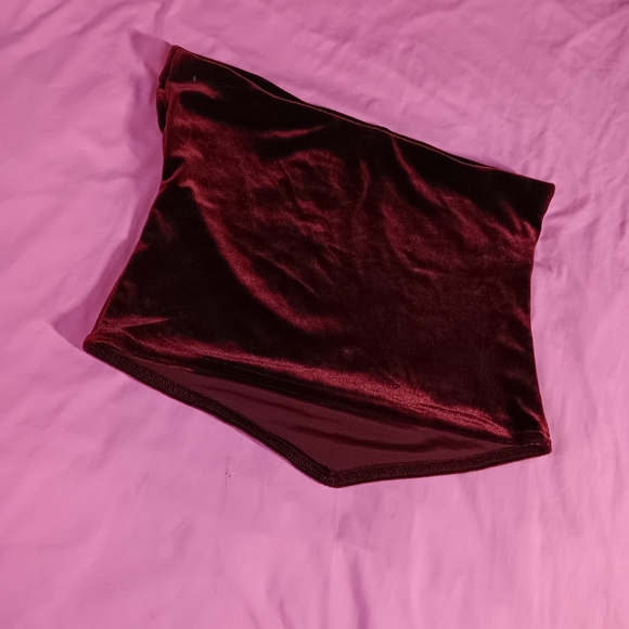 Velvet Deep Wine Red Crop Tube Top (M) - Picture 6 of 6